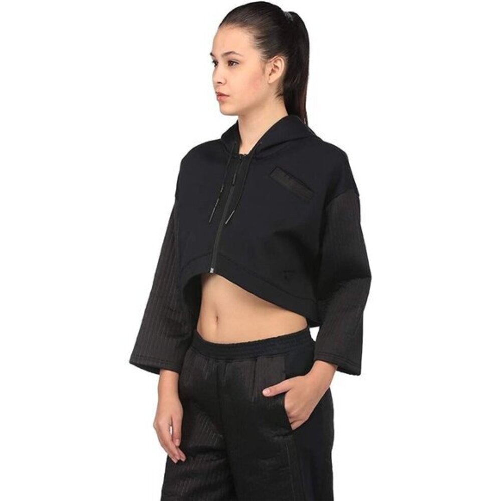 Puma Women Quilted FZ Hoody Black Size LARGE Black Zip Jacket SZ L 574744-01 New